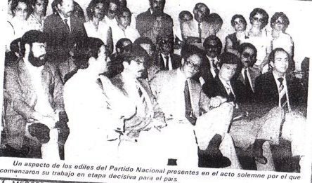 Primer Junta de la Democracia PN Foto del Diario El Heraldo: De derecha a izquierda Mtro. Gervasio Martínez, Artigas Olivera Saravia, Alberto Britos Aristeguy, Hugo Balles en primera fila. En segunda fila se va a Gerardo López, Walter Perdomo, Chilín Barrera. Parado Andrés Arocena